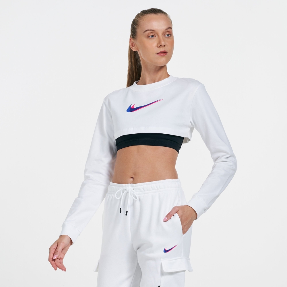 Nike White Cropped Retro Sweatshirt with Logo Medium